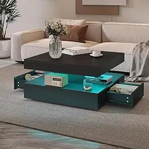 2-Tier LED Coffee Table with Storage
