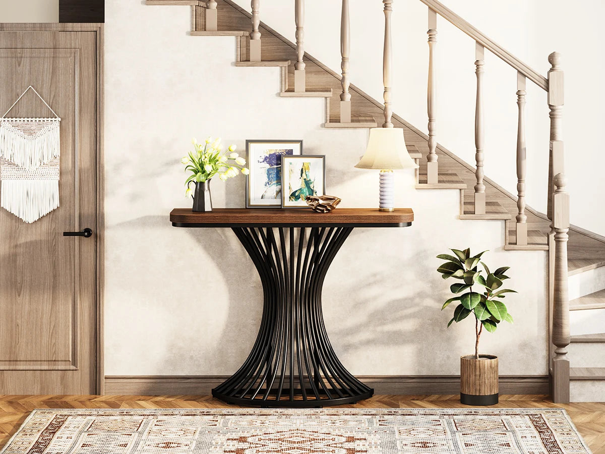 39-Inch Small Console Table with Metal Base