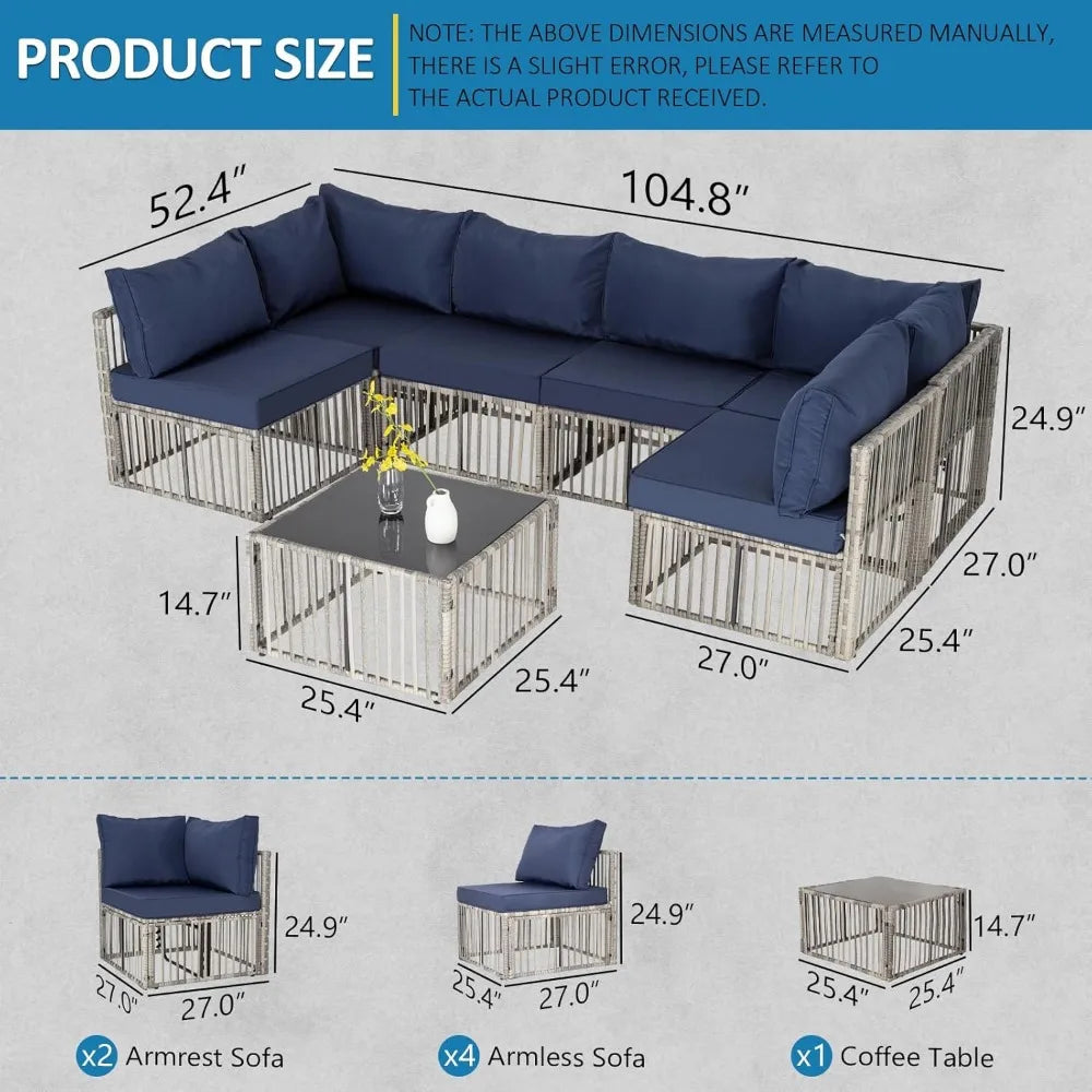 7 Pieces Outdoor Patio Furniture Set with Adjustable Backrest Sofa