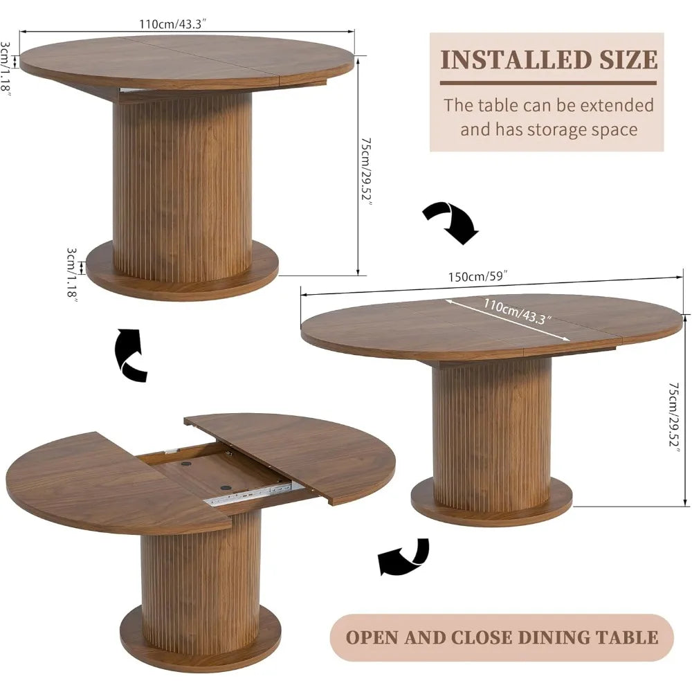 43.3- inch 59-inch Adjustable Size Round Circle Dining Tables