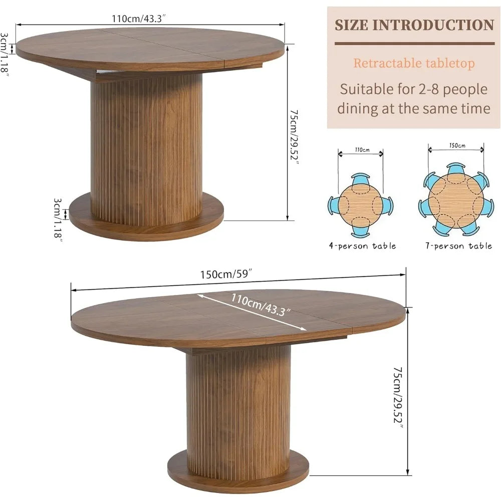 43.3- inch 59-inch Adjustable Size Round Circle Dining Tables