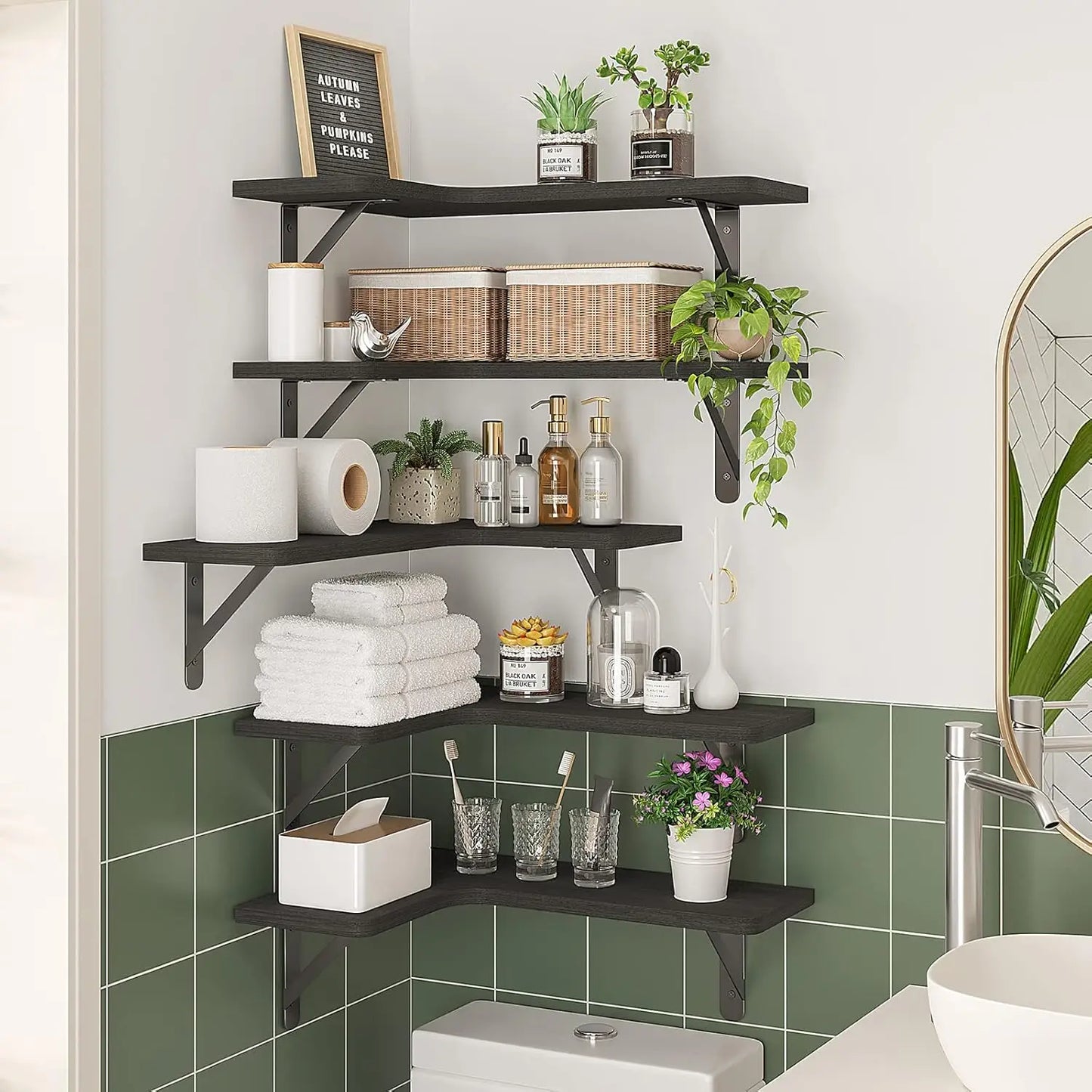 Set of 5, Floating Corner Shelves Wall Mounts