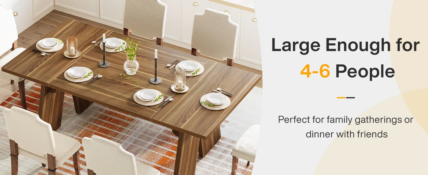 71" Large Dining Table Rectangular Dining Table with Solid Wood Legs