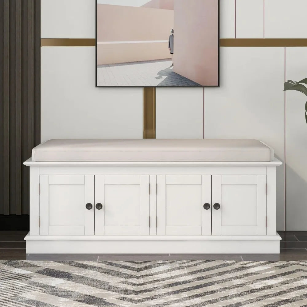 Rustic Storage Bench with 4 Doors and Adjustable Shelves