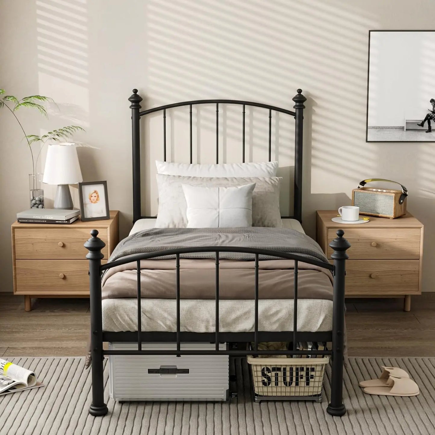 All Size Metal Platform Bed Frame, Victorian Wrought Iron-Art Design