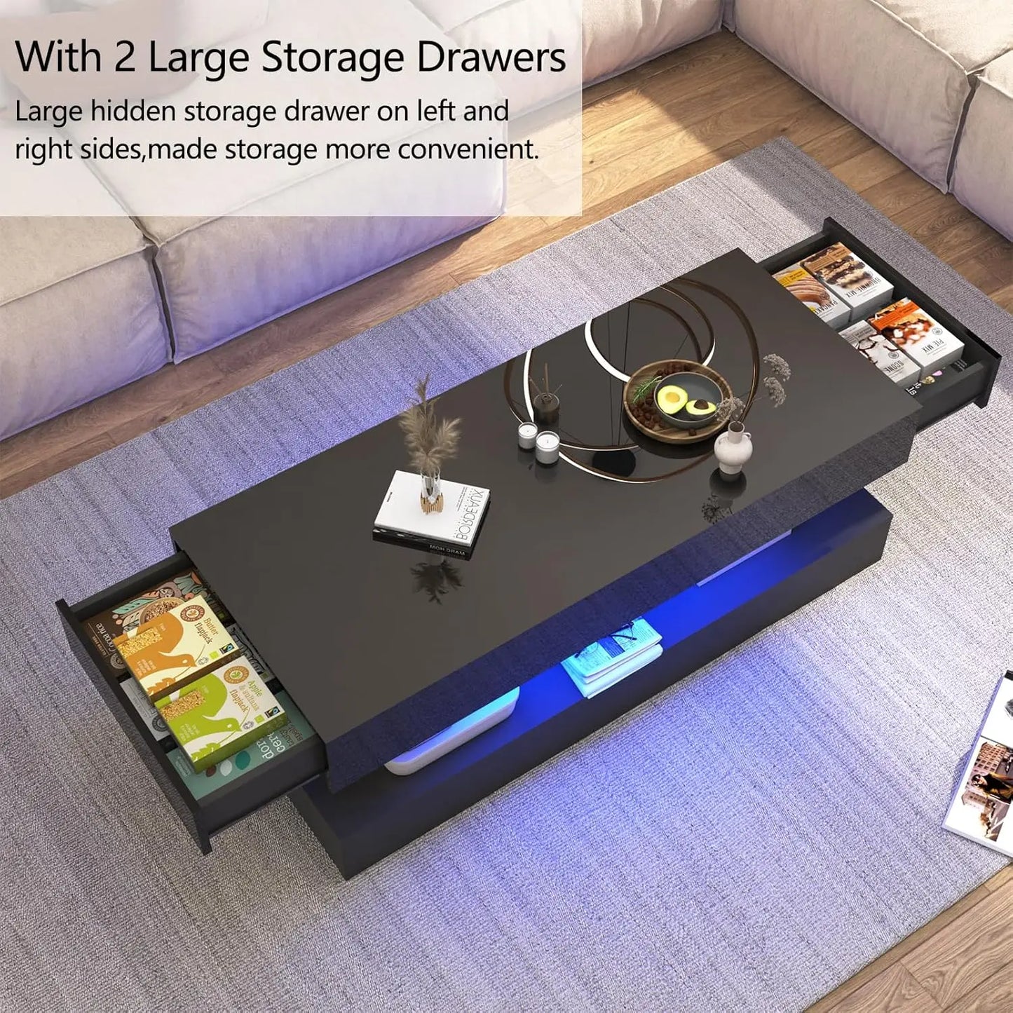 Double-Layer Design for Living Room Coffee Table with 2 Storage Drawers