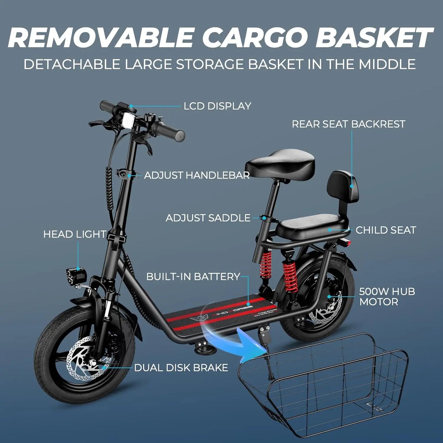 850W peak adult electric scooter with 14-inch tires