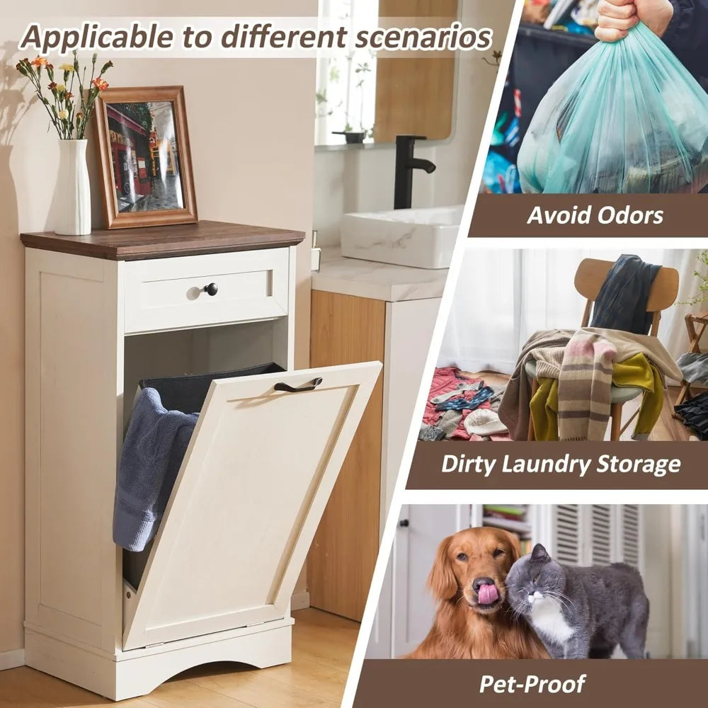 13 Gallons Tilt Out Trash Cabinet with Hideaway Drawer