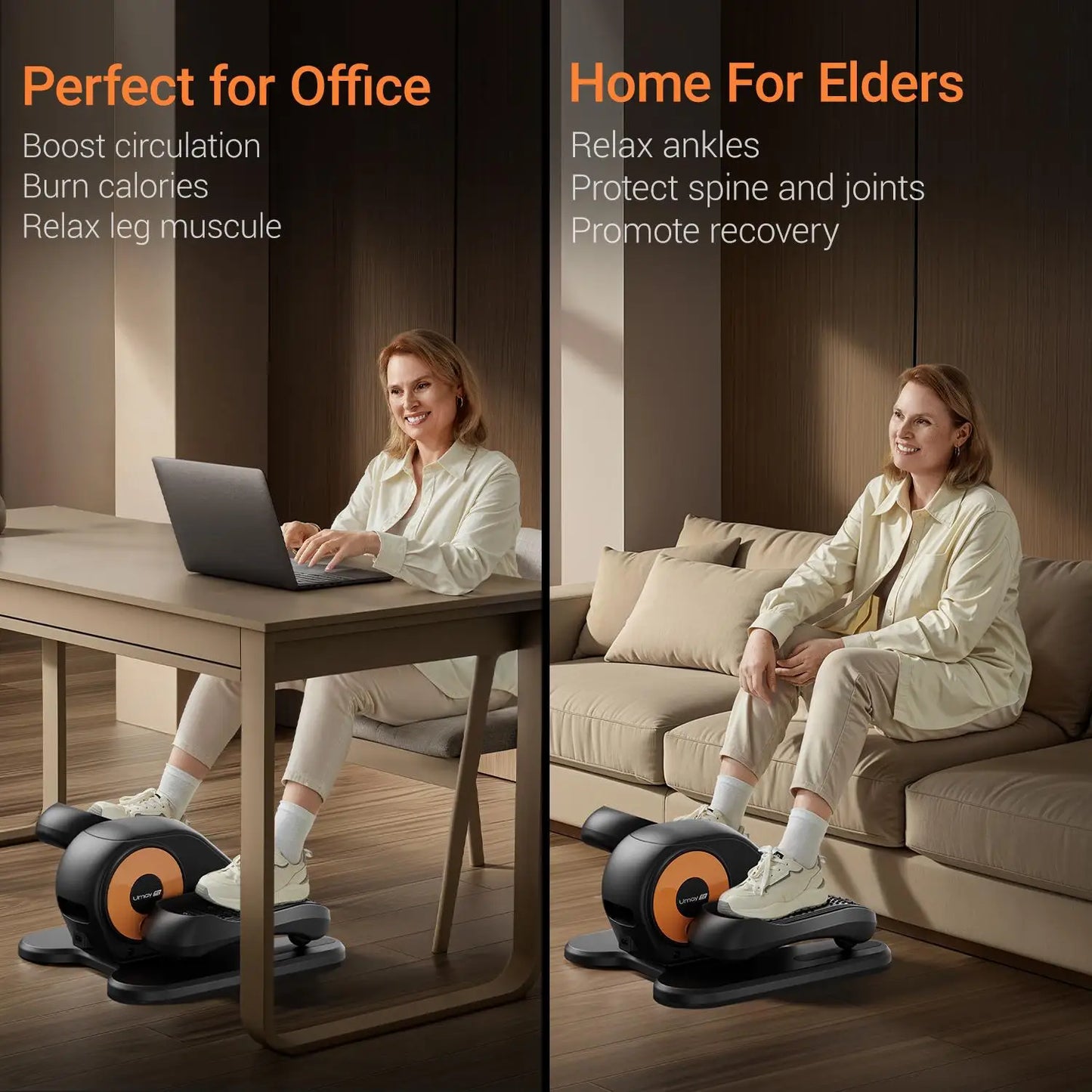 Quiet Portable Under Desk Elliptical for Seniors Compact Training Machine