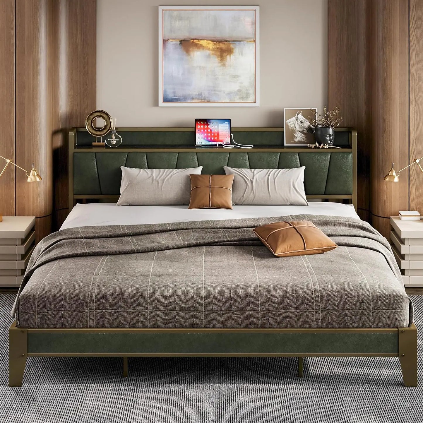 Twin XL/Full/King/California King Bed Frame with Charging Station.