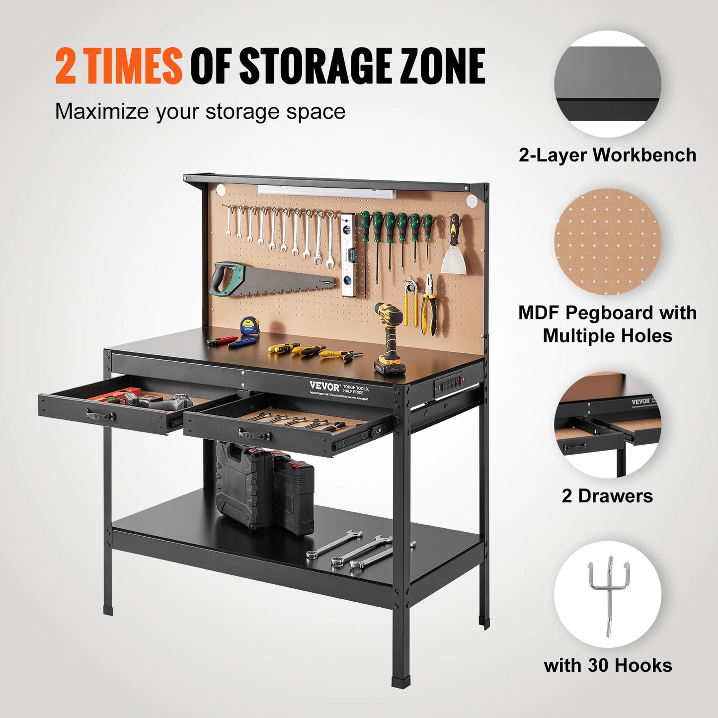 2000lbs Hardwood Workbench for Garage Office Workshop