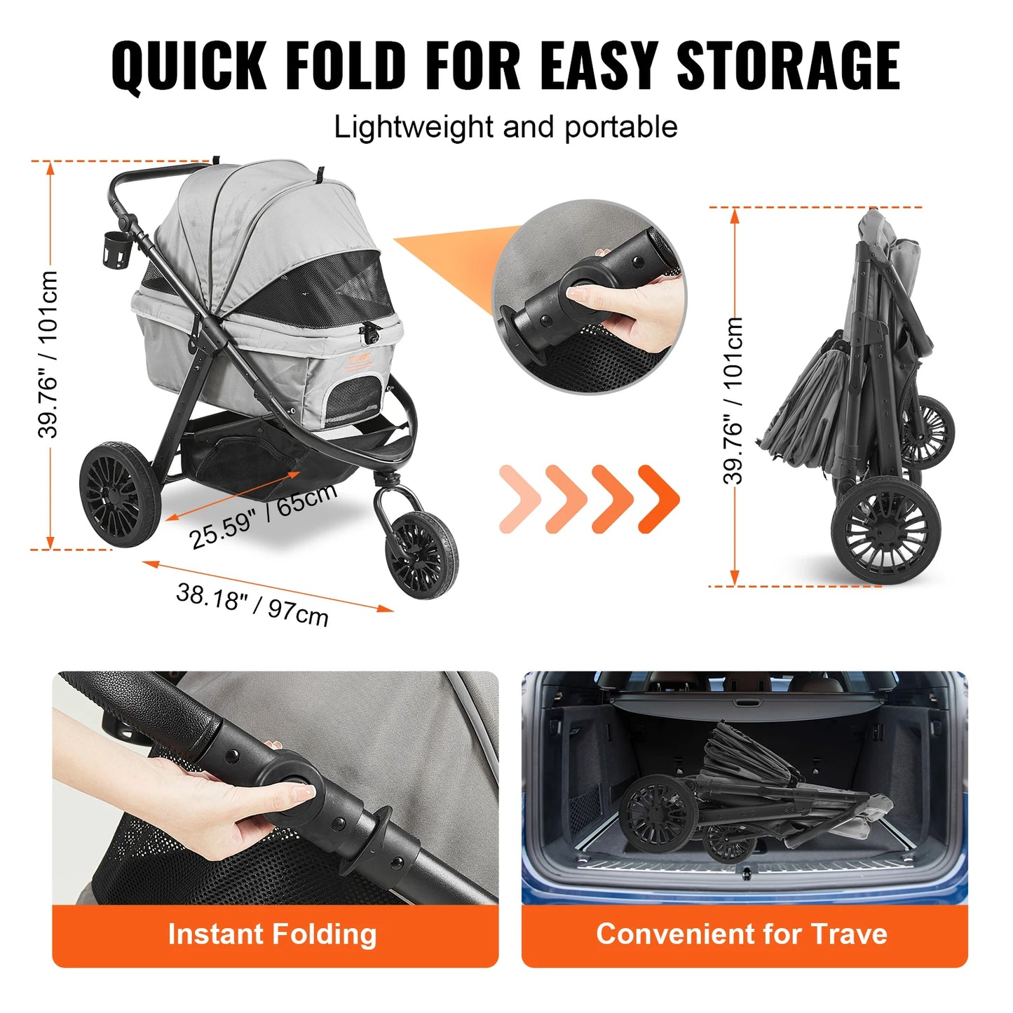 Pet Stroller Carrier Dog or Cat Strollers Lightweight Travel
