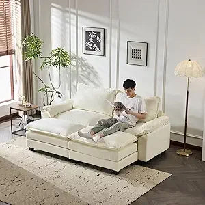 Convertible Sectional Sofa with 2 Movable 2-Layer Ottoman Set