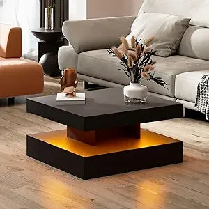 2-Tier LED Coffee Table with Storage