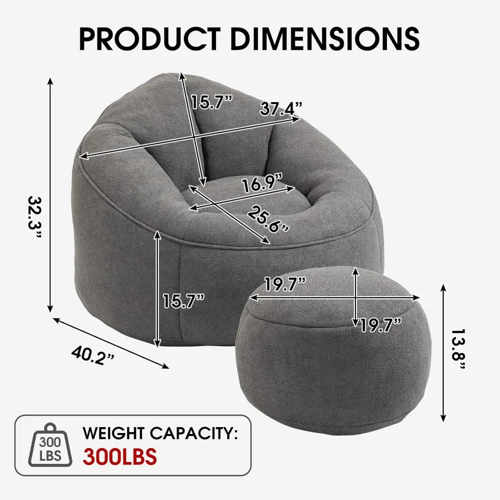 Microfiber Upholstered Shell-Shaped Beanbag Chair with Footstool