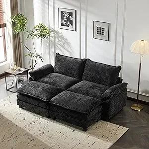 Convertible Sectional Sofa with 2 Movable 2-Layer Ottoman Set