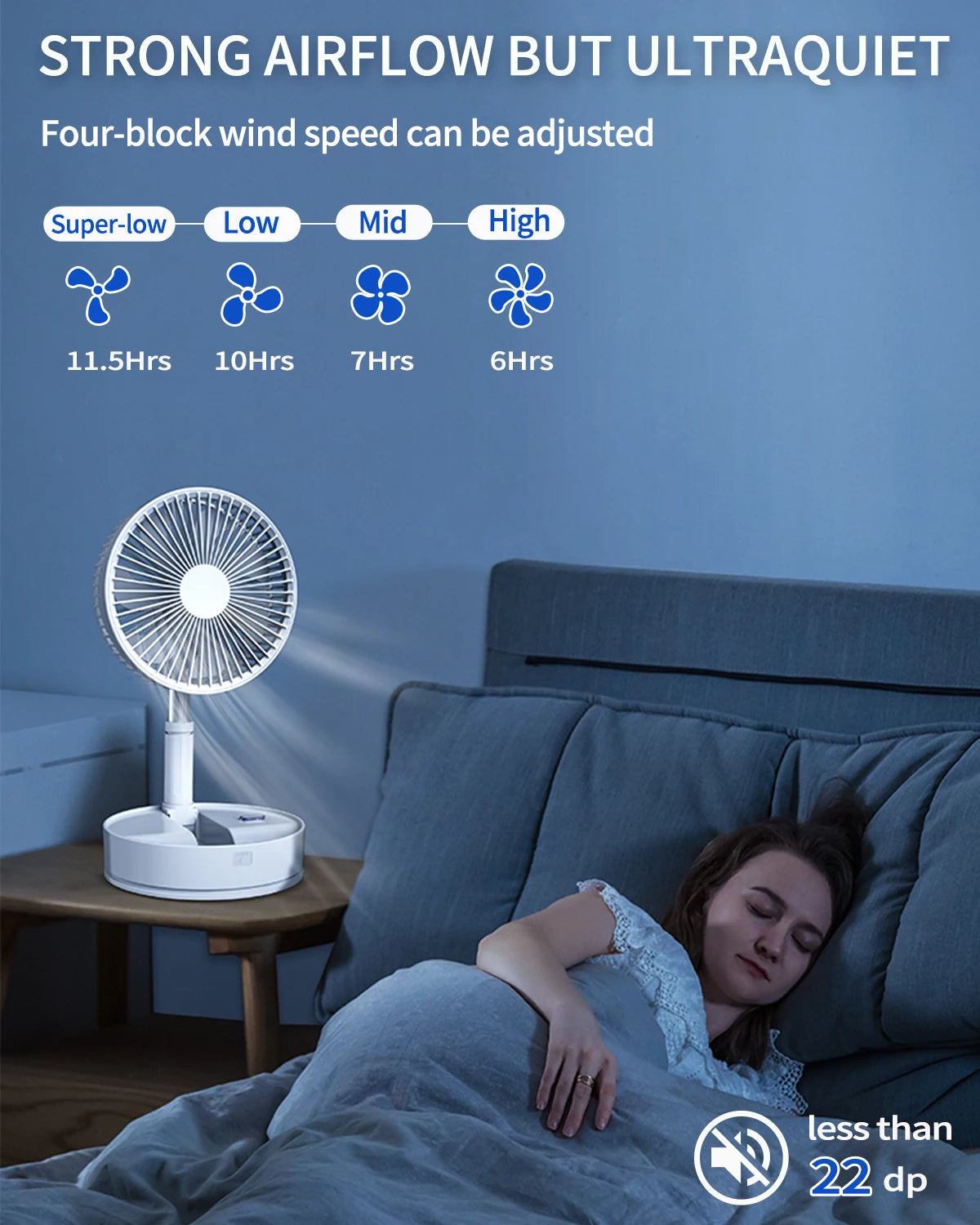 Portable Oscillating Fan Foldaway with Remote Control, Battery Powered