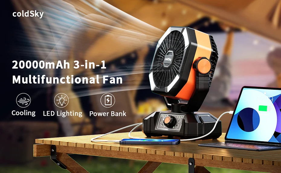 20000mAh Battery Camping Fan with 4 LED Lantern 8 Speeds