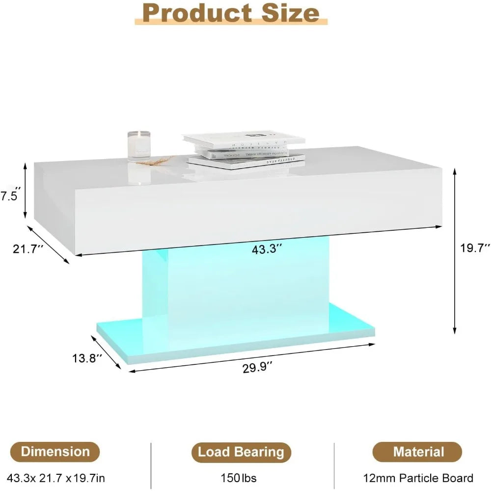 Modern High Glossy Wooden Coffee Tables with 16 Colors LED lights