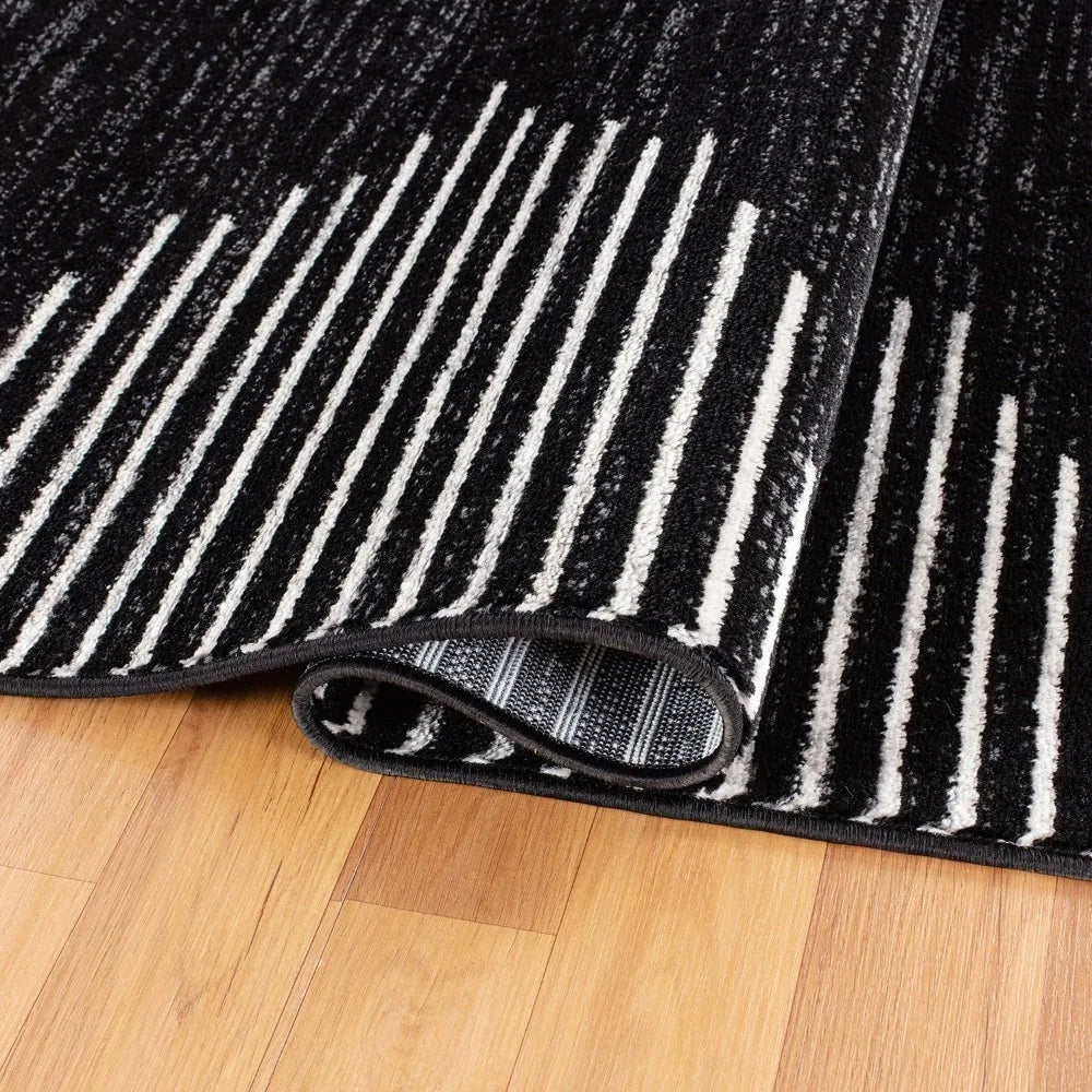 6'6" x 9' Black Stripe Stain Resistant High Traffic Area Rug