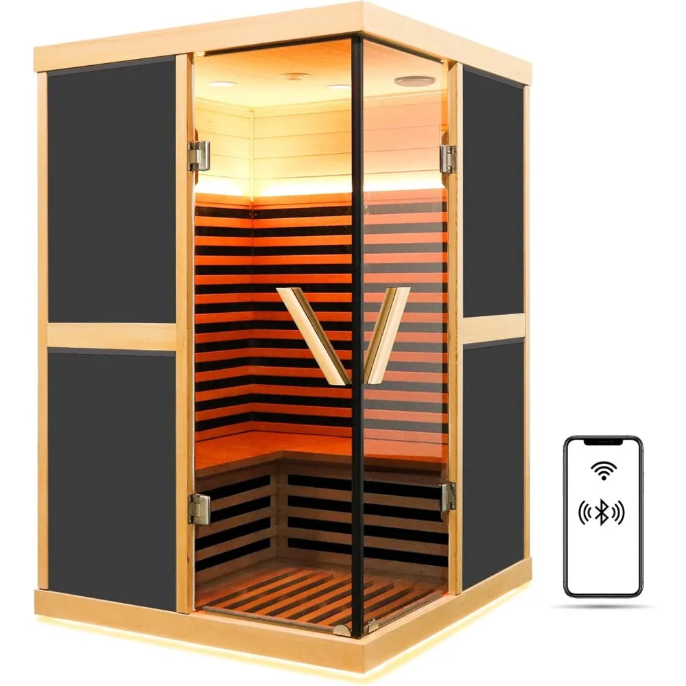infrared sauna, 1980W phototherapy lamp, Canadian fir wood, 2-3 people, home with Bluetooth speaker, indoor dry sauna