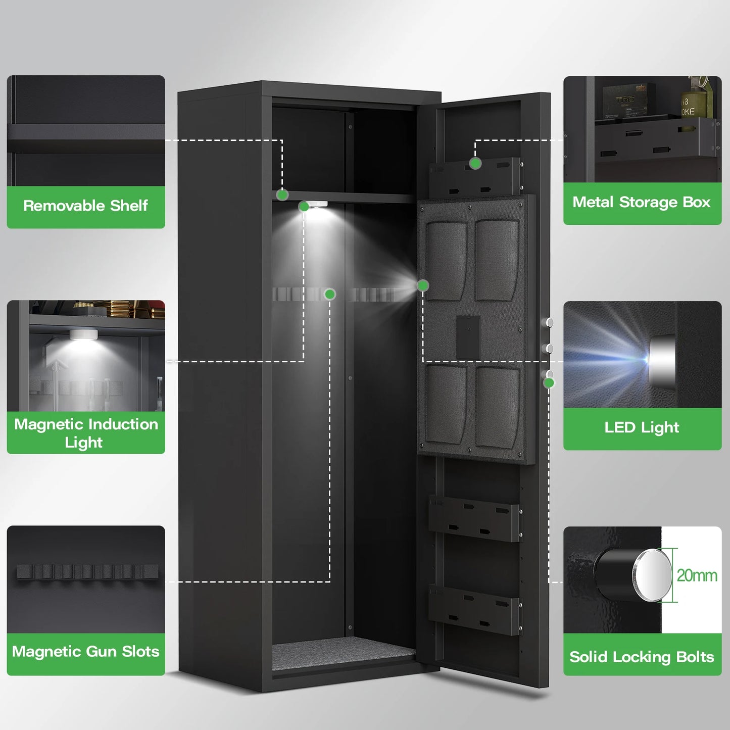 Gun Safe with Removable Shelf and 3 Magnetic Gun Slots
