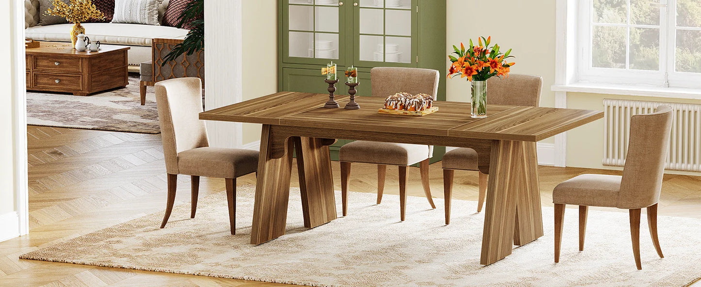 71" Large Dining Table Rectangular Dining Table with Solid Wood Legs