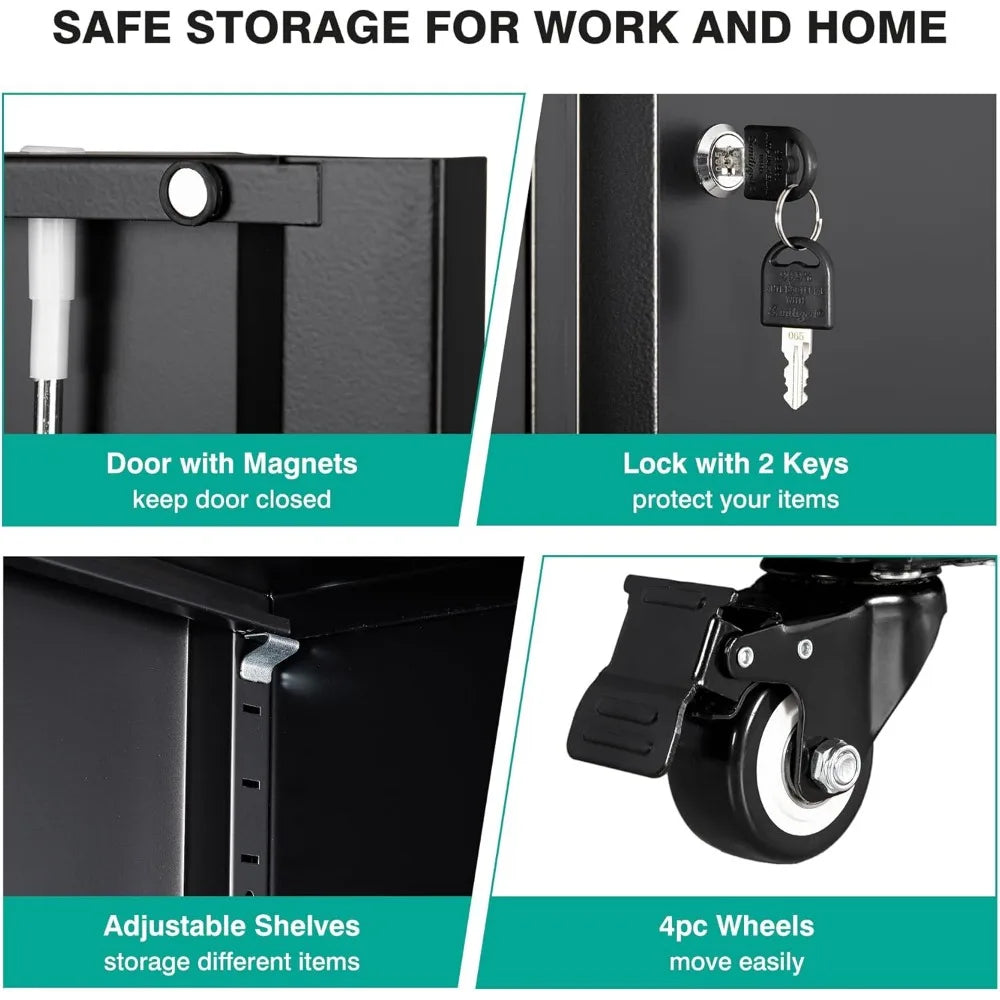 Portable Storage Cabinet with Locking Doors and Adjustable Shelves