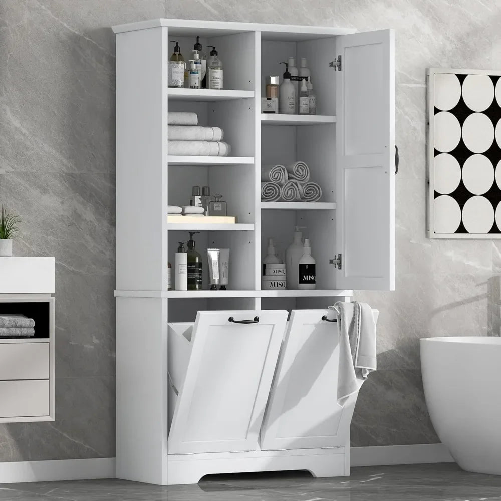 Bathroom Storage Cabinet with 2 Tilt Out Laundry Hamper