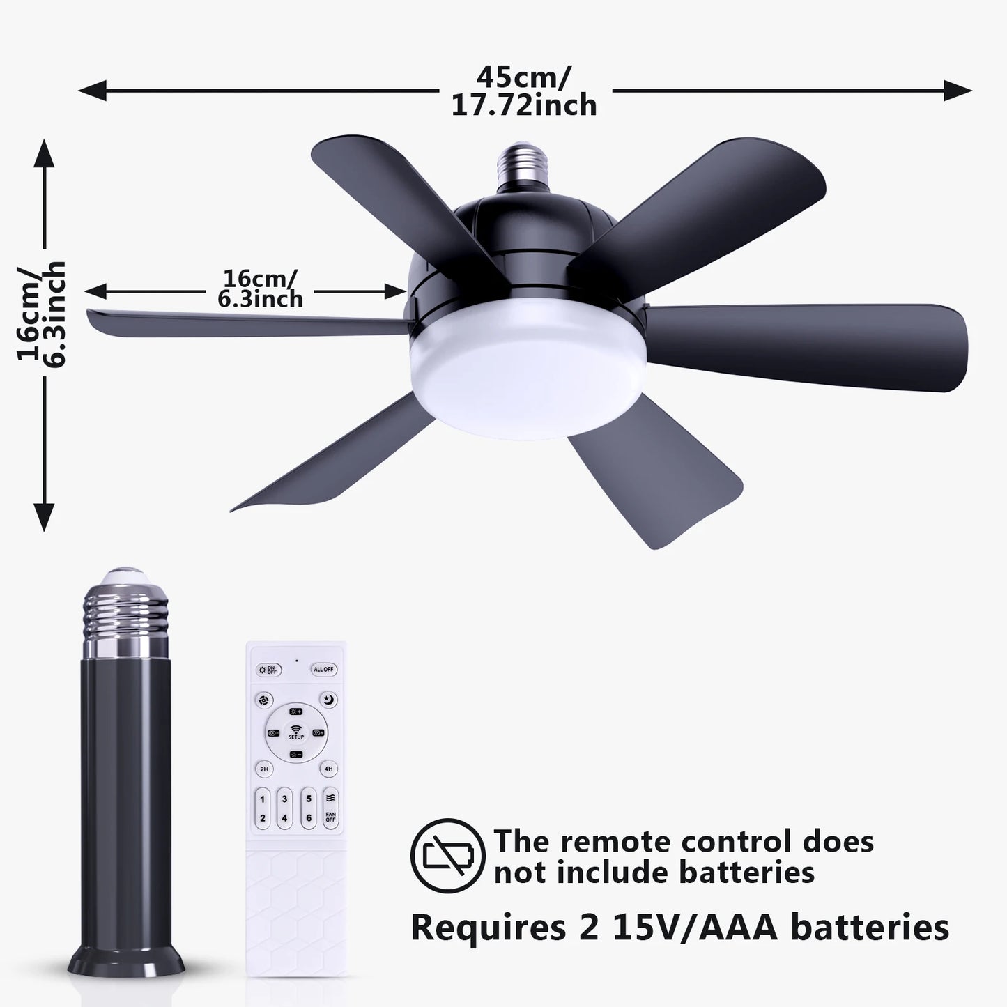 Socket Fan Light with Remote, 3 Colors 3000K-6500K Dimmable Socket Fan