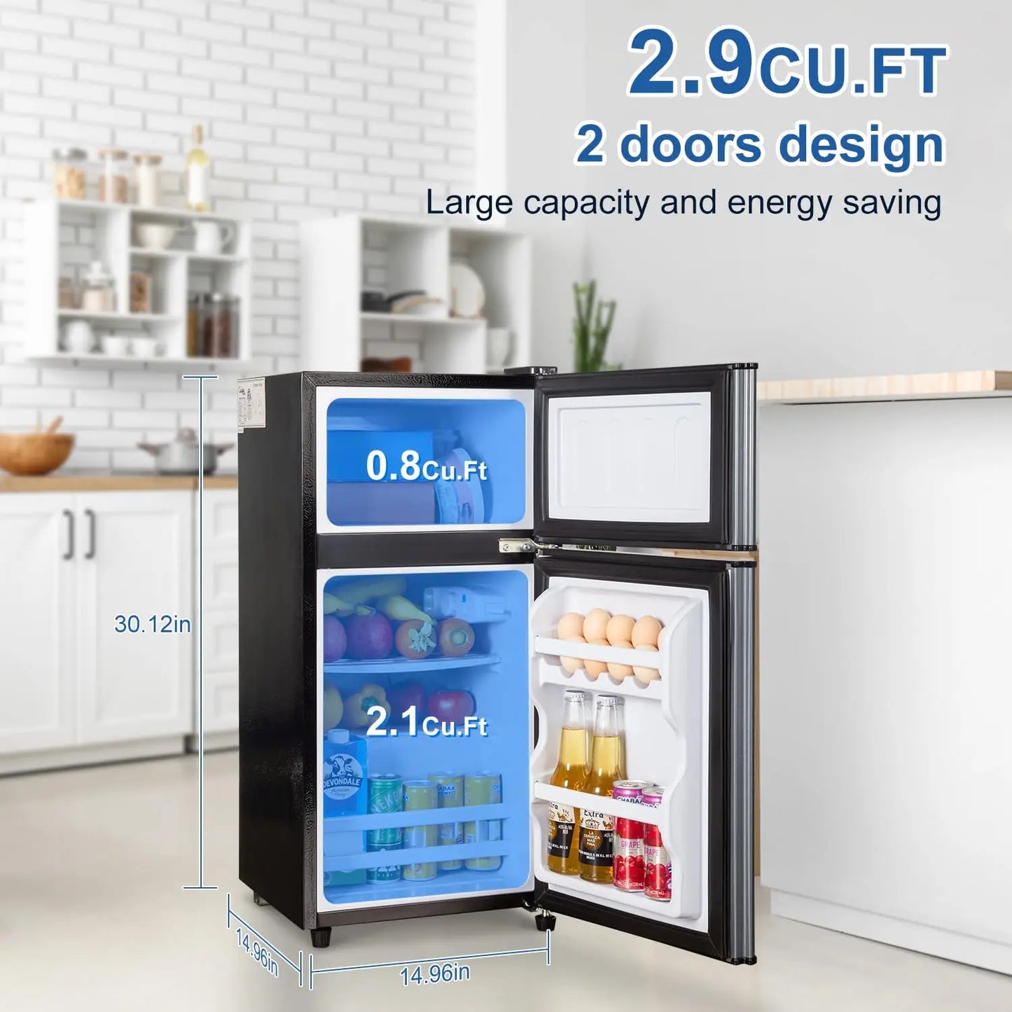2.9 Cu.Ft Mini Fridge with Freezer, Low Noise.