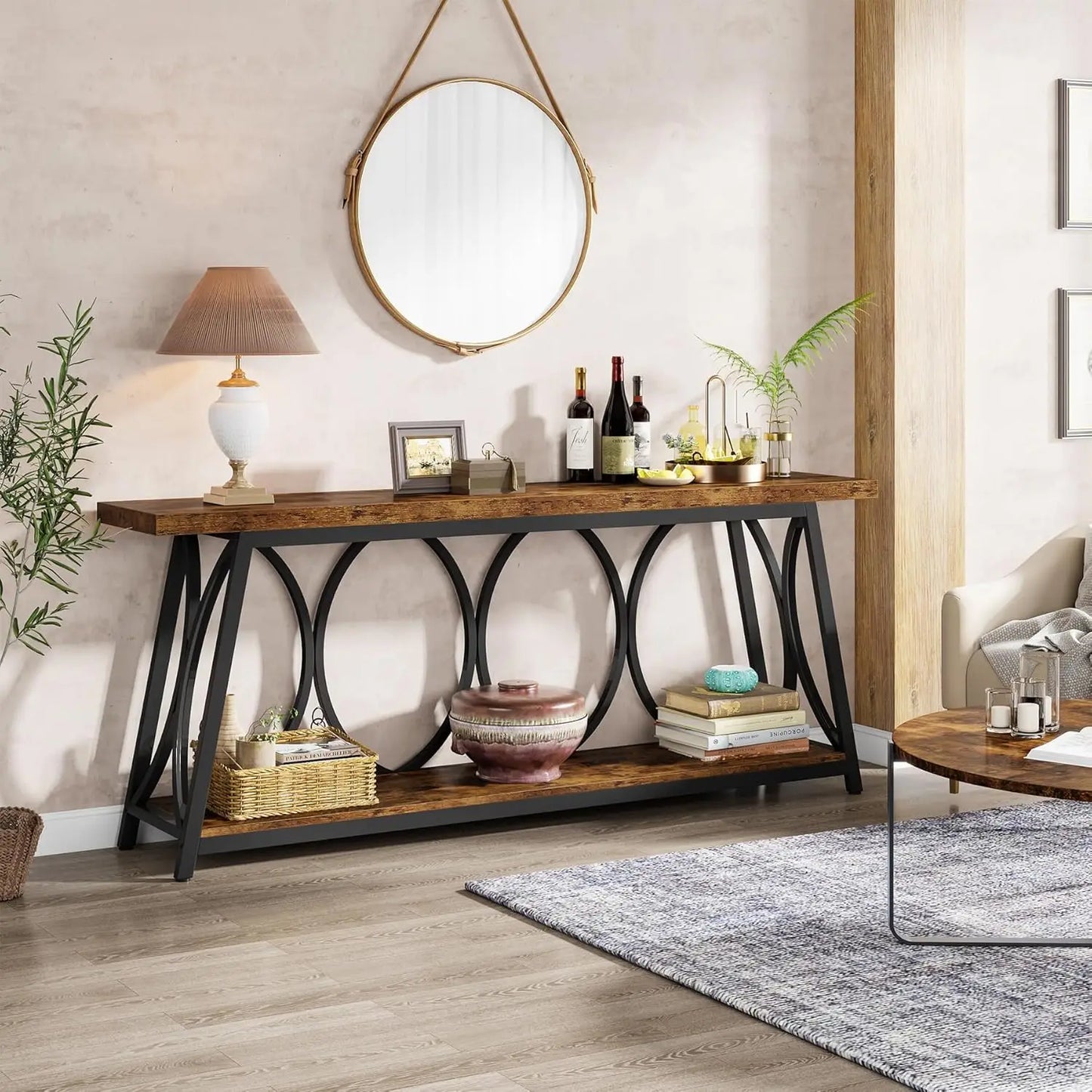 70.9 inch Long Console Table with 2 Tier Storage Shelf