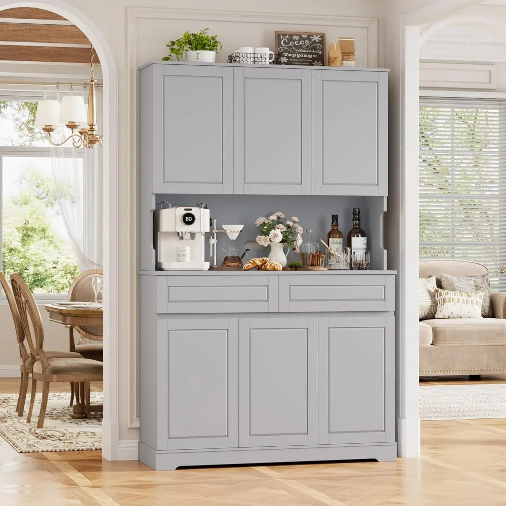74" Tall Kitchen Pantry Cabinet with 6 Doors and 2 Drawers