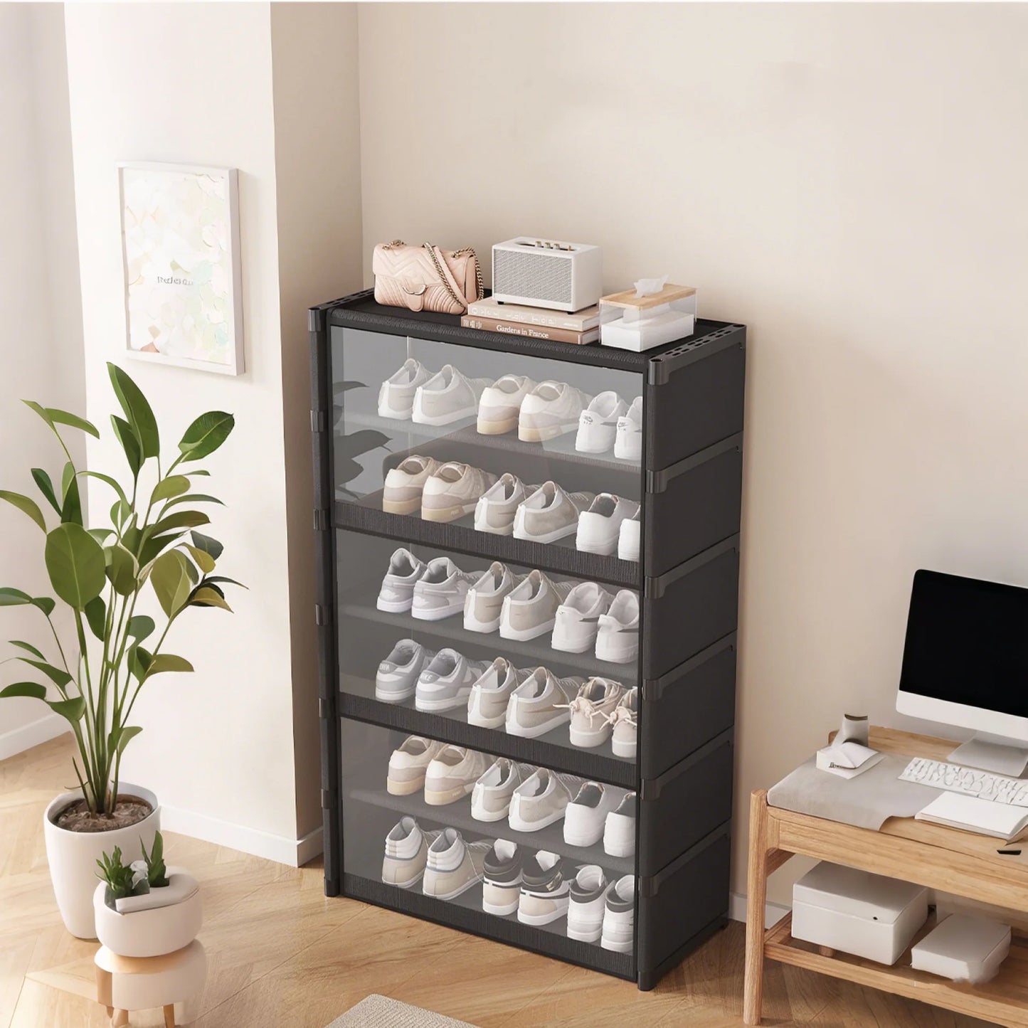Multi-layer Shoe Cabinet Organizer with Clear Lid