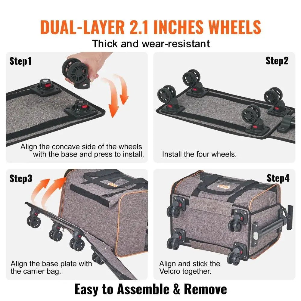 Rolling Cat Carrier with Airline Approved Pet Travel Bag
