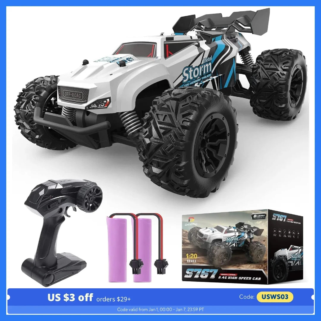 All-Terrain RC Truck: Age 8-12, 2 Batteries, 40 Min Play, Off-Road