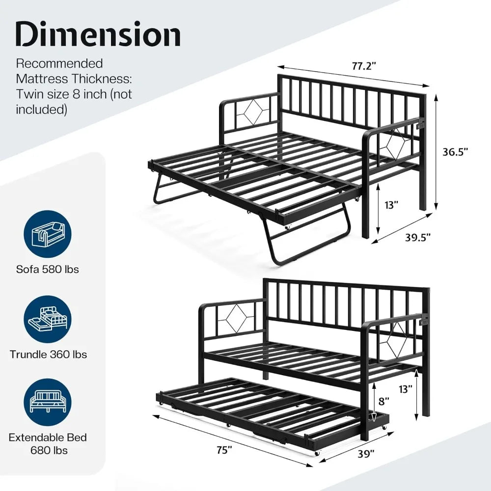 Daybed Frame with Steel Slats Support