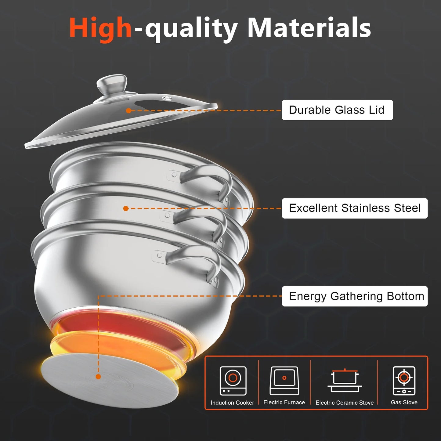 multi-function 3 Tier Large Stainless-Steel Steamer