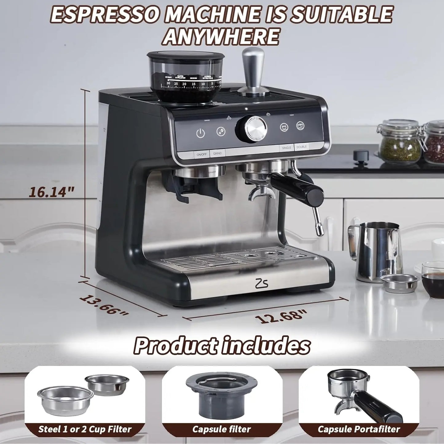 Espresso Machine with Grinder with Milk Frothier Steam Wand