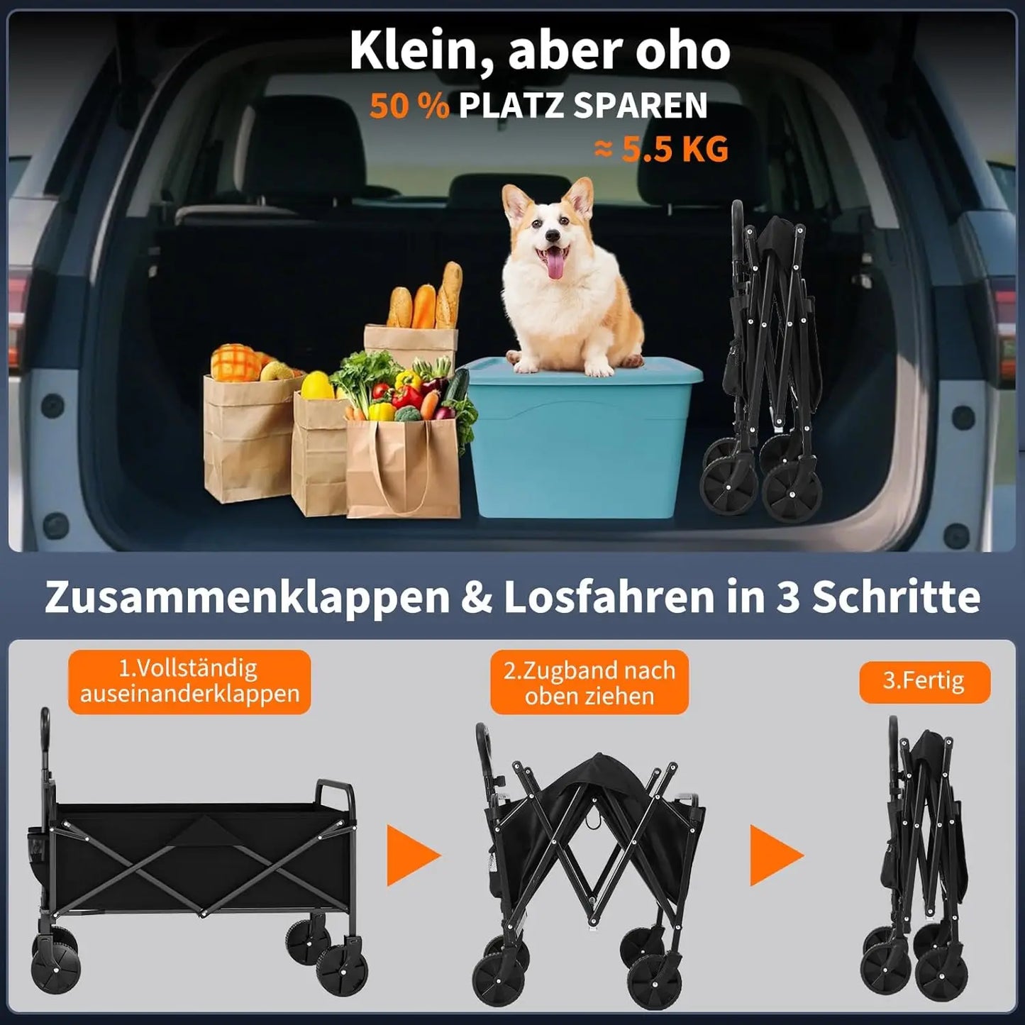 220 L Collapsible Beach Wagon Utility Garden Cart