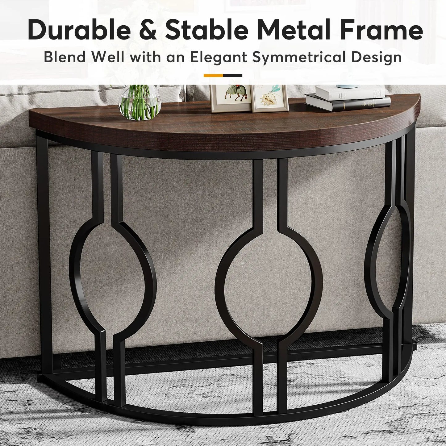 Half Moon Semi Circle Sofa Table with Geometric Base