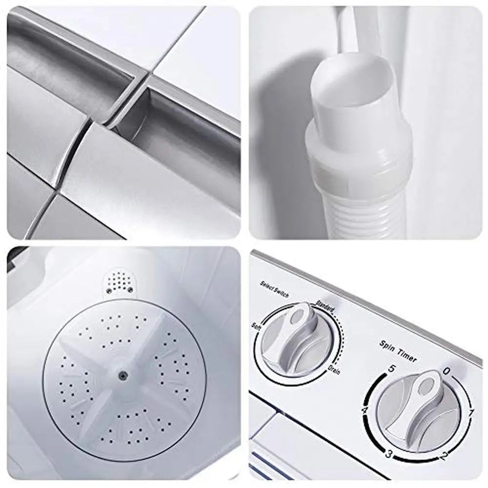 8lbs Washer 5lbs Spin Dryer Compact Mini Twin Tub Washing Machine
