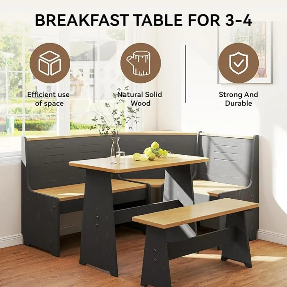 Breakfast Nook Corner Dining Table Bench Chair Set