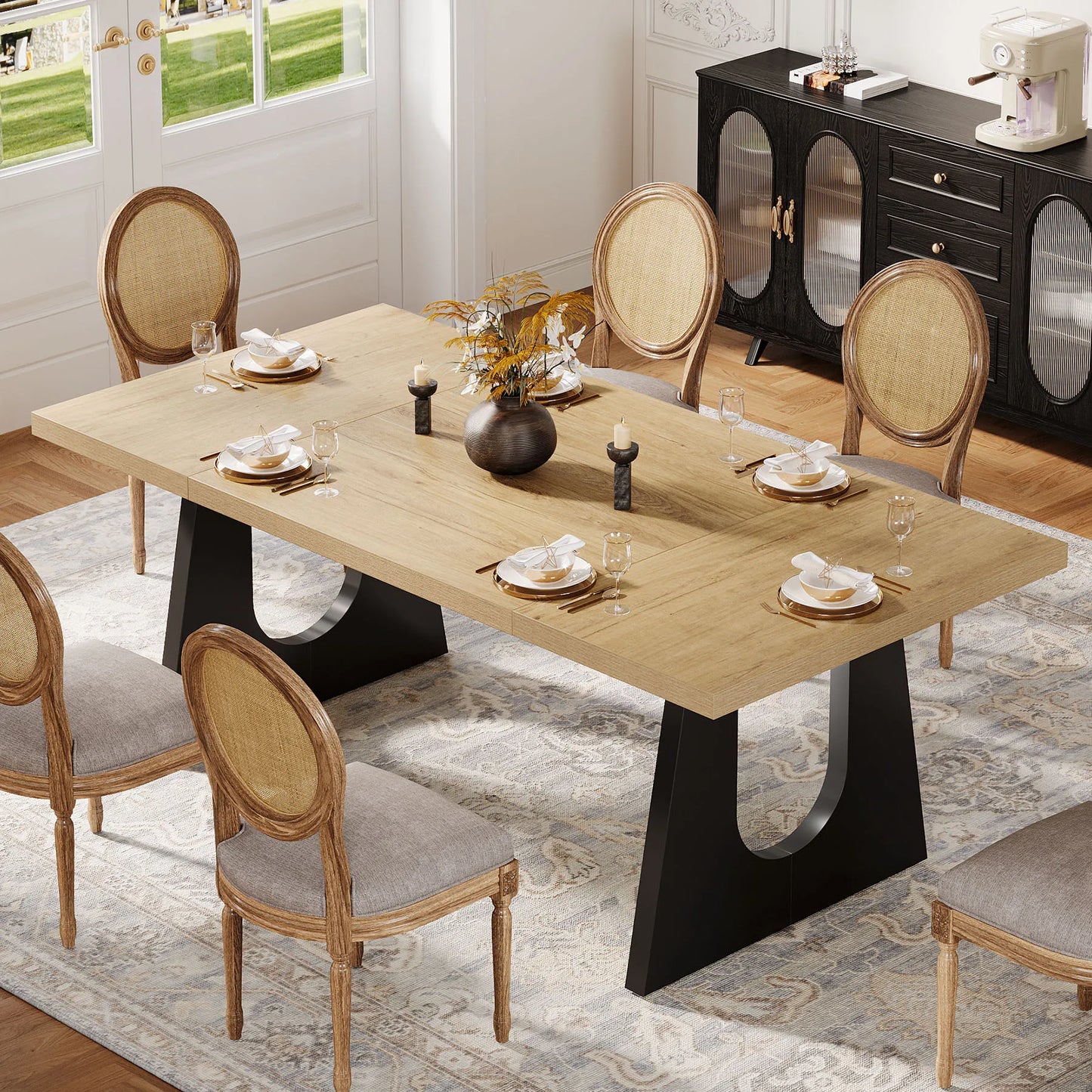70.9-Inch Wood Rustic Rectangular Table with Black Wooden Legs