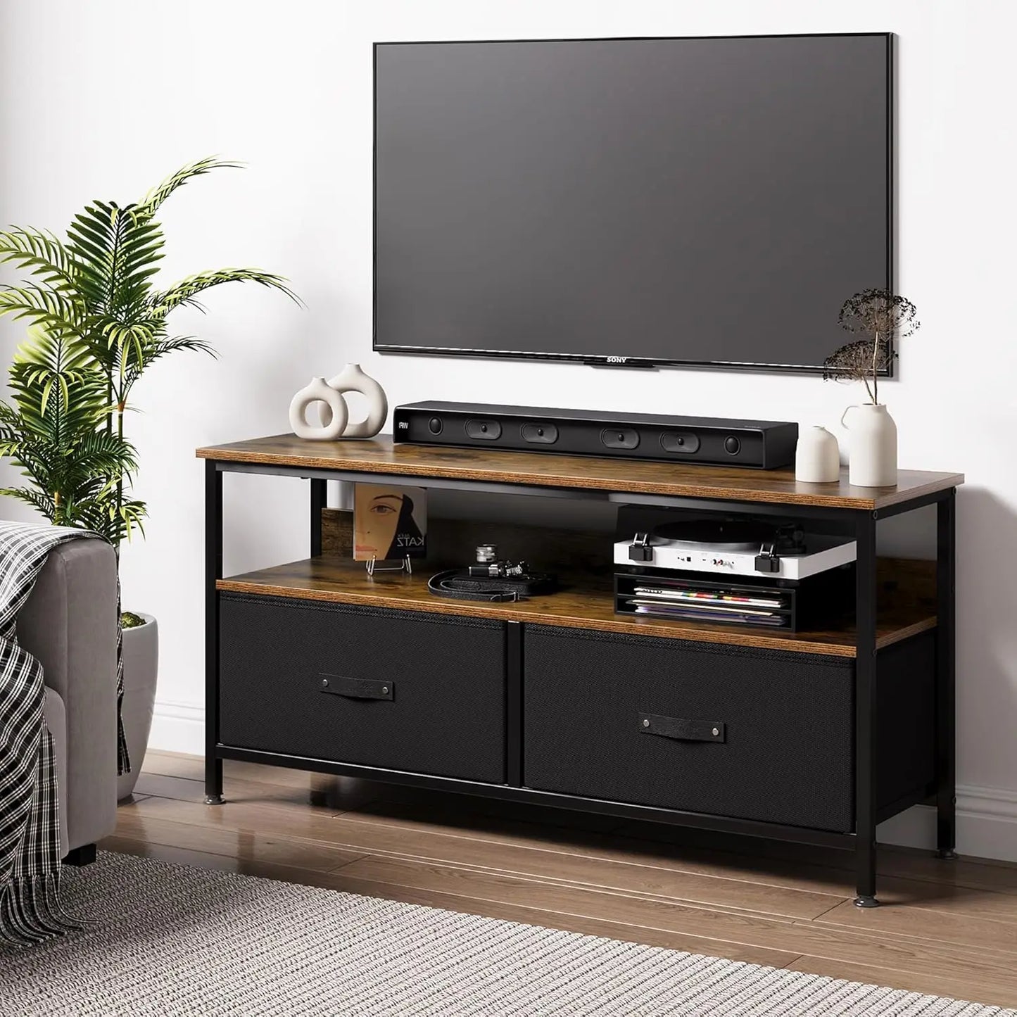 TV Media Console Table with Drawers and Shelves