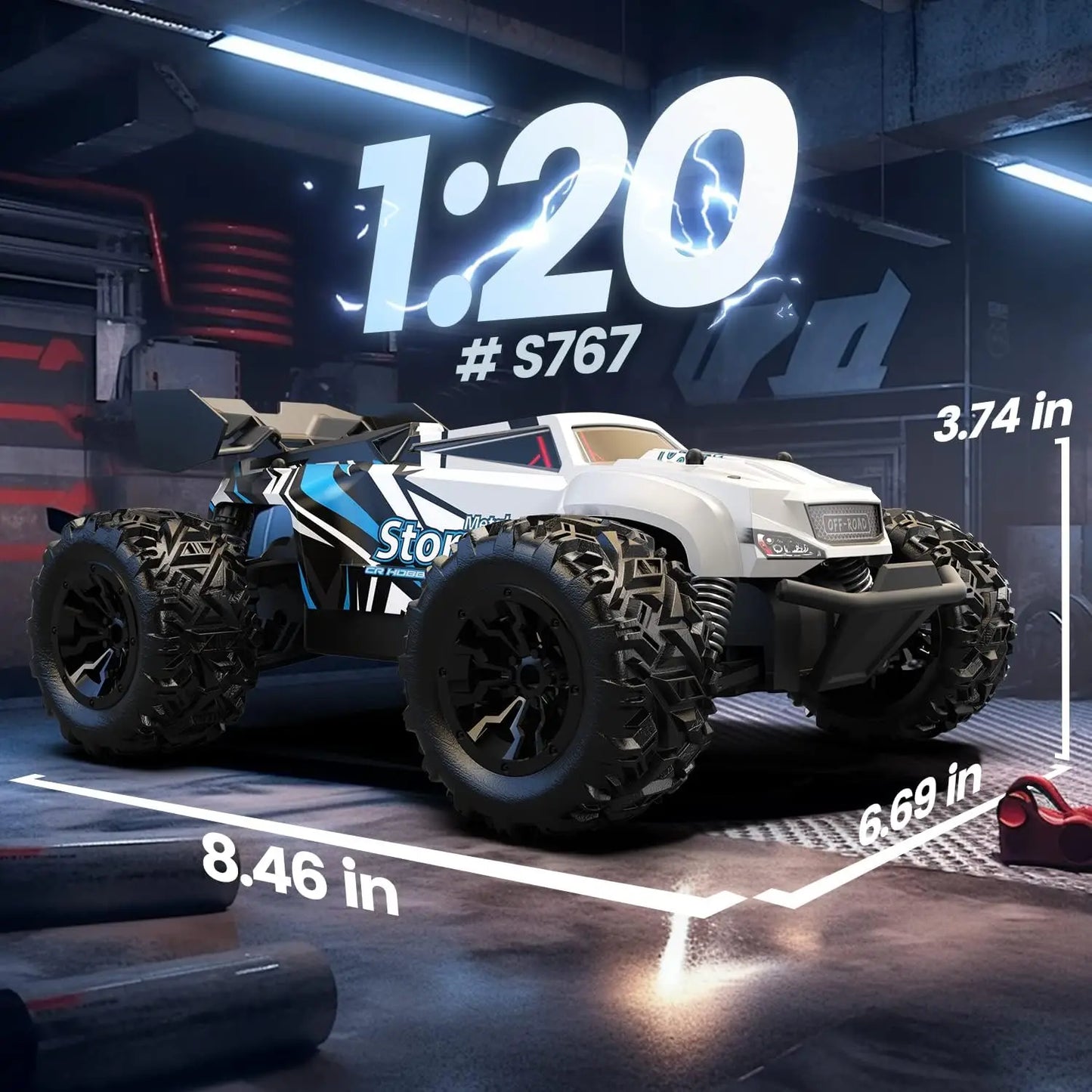 All-Terrain RC Truck: Age 8-12, 2 Batteries, 40 Min Play, Off-Road