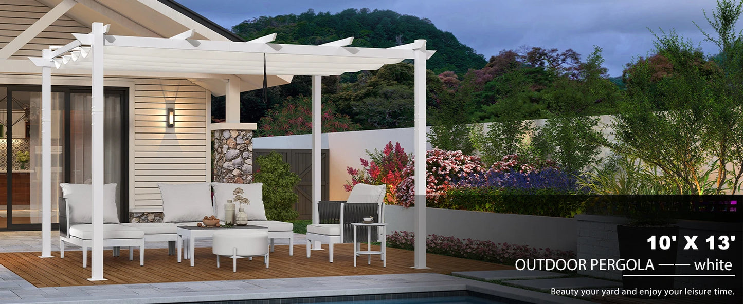 10' X 13' Outdoor Aluminum Heavy-Duty Retractable Pergola