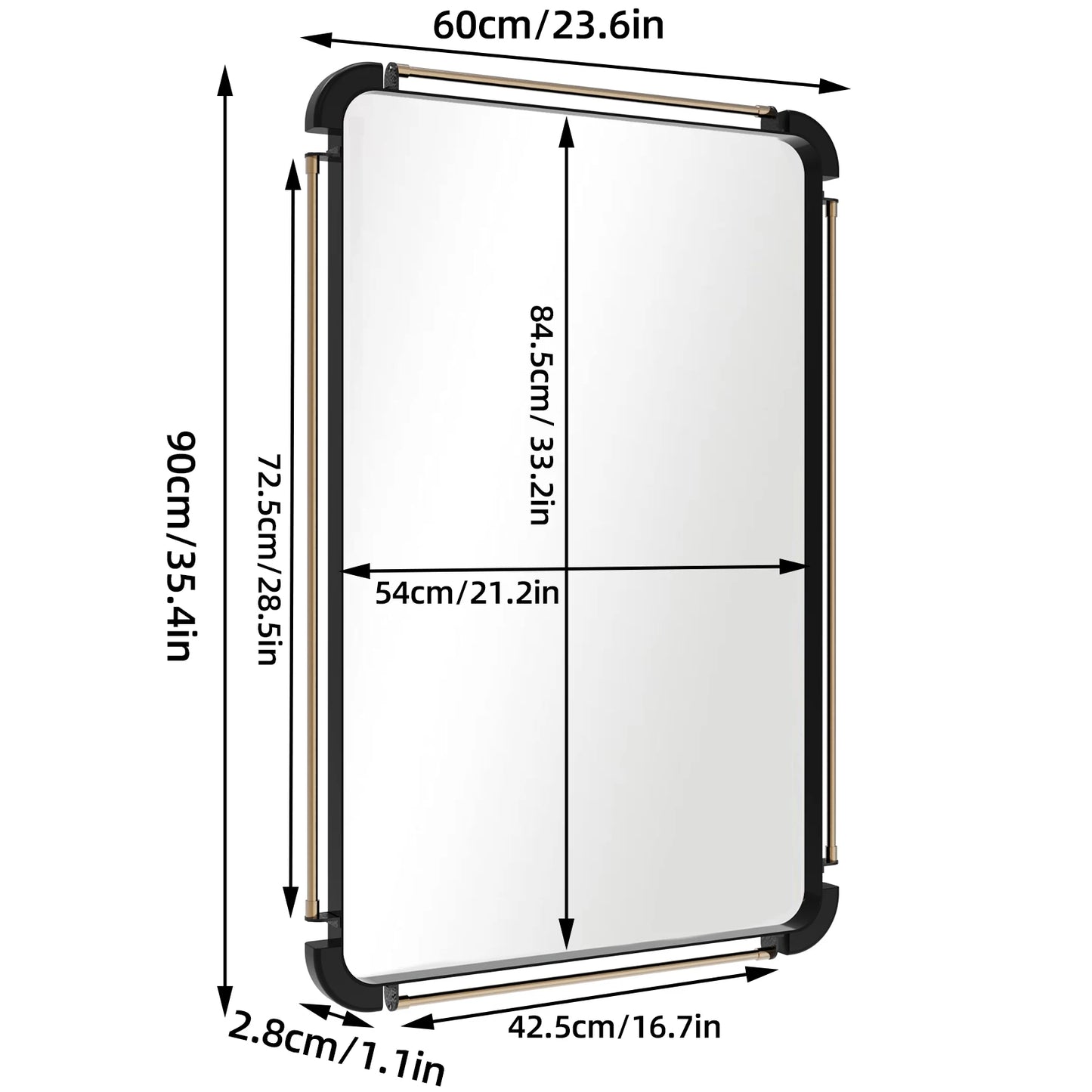 90CM Farmhouse Vintage Wall Mounted Mirror