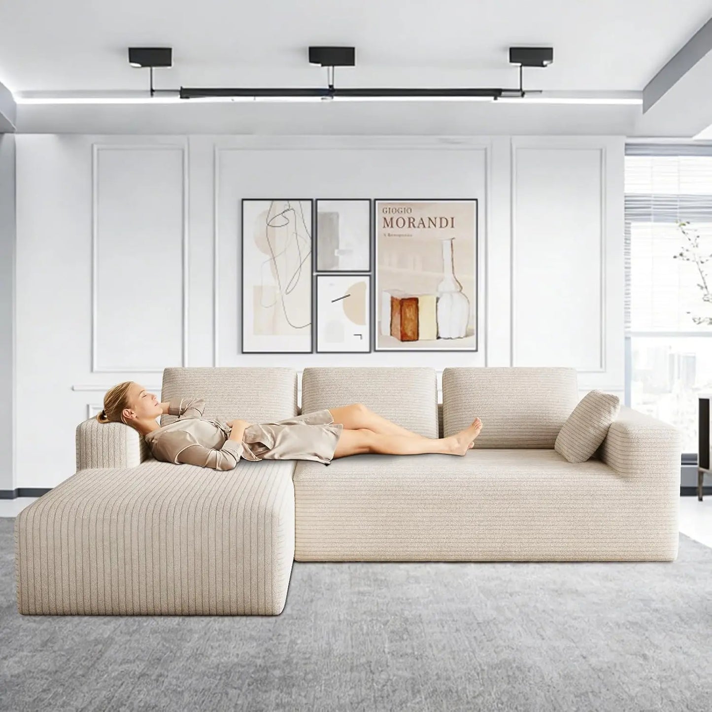 106" Corduroy Sectional with Oversized Chaise