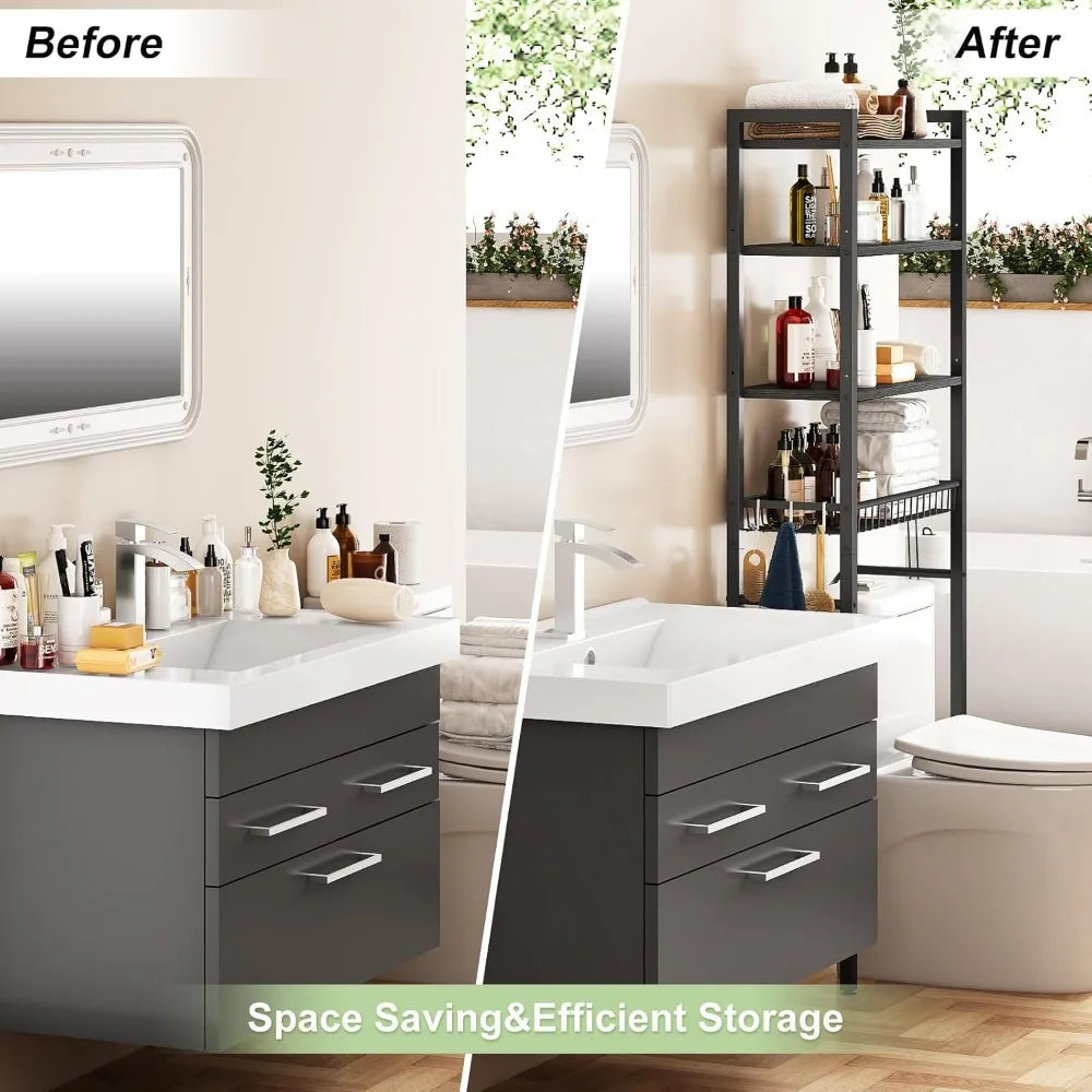 4-Tier Bathroom Organizer Shelf with Adjustable Shelf